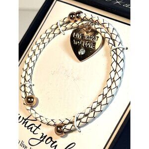 Live What You Love Cubic Zirconia Adjustable Bracelet White Braided Gold Accent